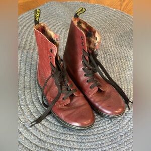 Dr. Martens Burgundy Red Lace Up Stratford Boots with floral lining detail